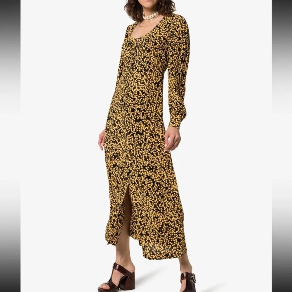 Ganni Black and Gold Long Sleeve Dress - Picture 1 of 7